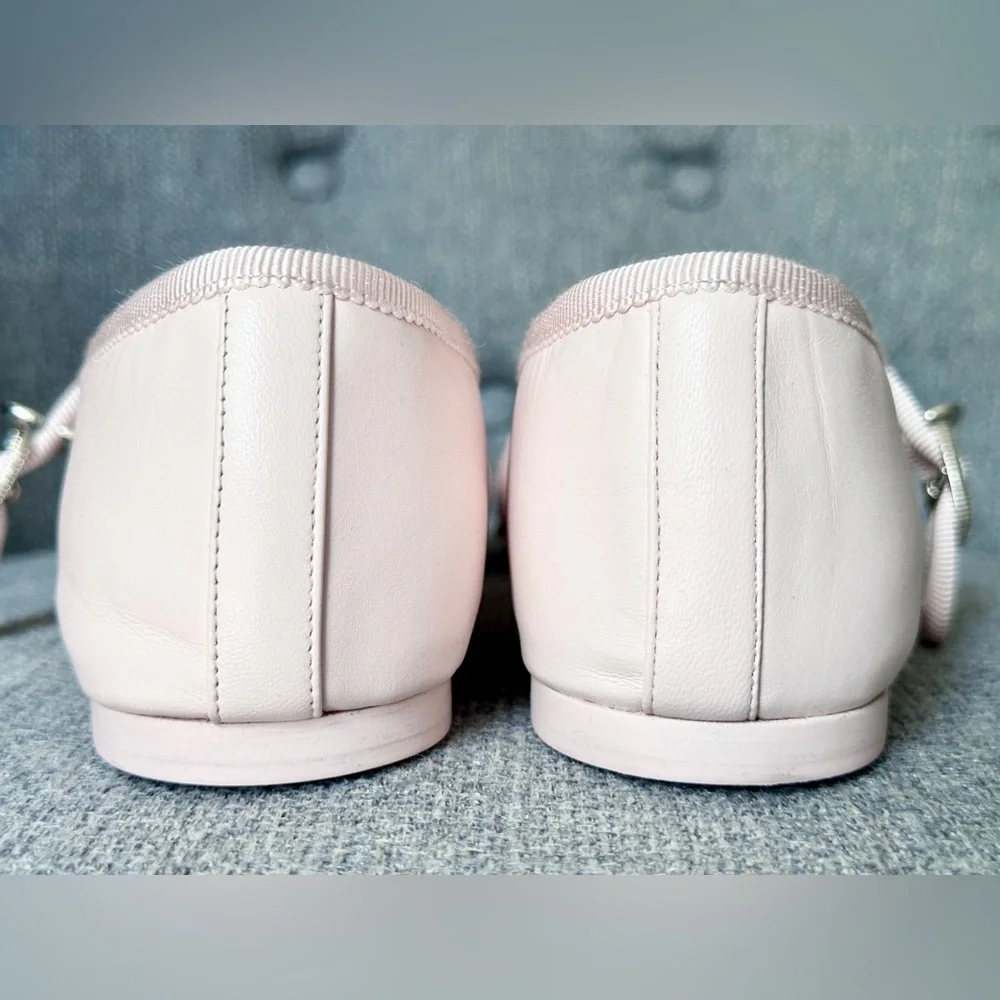 NEW CHANEL CC LOGO LIGHT PINK LEATHER MARYJANE BALLET FLATS SILVER BUCKLE 39 - Picture 7 of 16